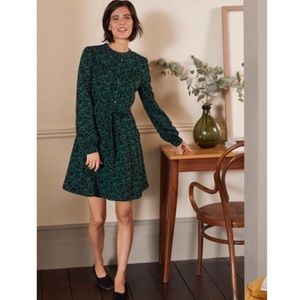 NWT Boden Ruffle Button Mini Dress Deep Forest Elegant Bloom